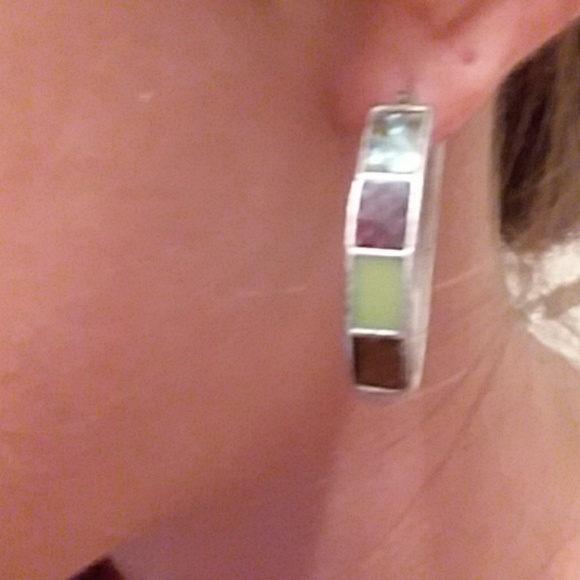 Jewelry - Green and black enamel hoop earrings